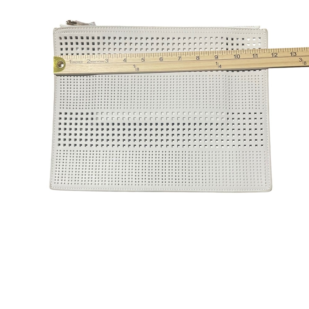 Deux Lux Perforated Clutch Ivory Leather Zip Top Pouch New - Picture 5 of 6